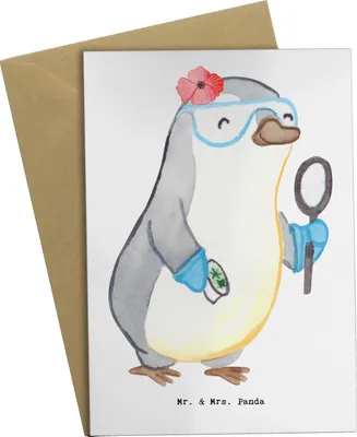 Produktbild von Mr. & Mrs. Panda babykarte Biologin Herz - Weiß - Geschenk, osterkarte, Klappkarte, neujahrskarte, einladungskarten, Master, Labor, Tests, weihnachtskarten, Grußkarte