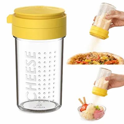 Produktbild von Parmesan Streuer Glas 350ml, luftdicht mit Anti-Verstopfungs-Mechanismus, bleifrei, spülmaschinenfest – Gewürzstreuer & Käsedose für Parmesan, Zucker