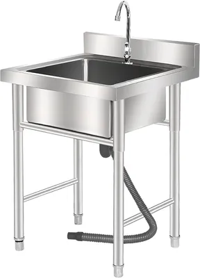 Produktbild von Freistehendes Edelstahl-Waschbecken mit Wasserhahn, geeignet für Bar, Restaurant, Küche, Hotel und Zuhause