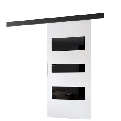 Produktbild von MINIO go for it, Schiebetür "PRIM C", Zimmertür, mit schwarzen Dekorelementen, schwarzer Griff, 106 cm, Weiße / Schwarze Farbe