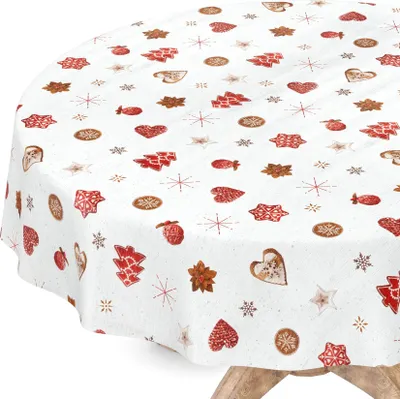 Produktbild von Tischdecke Wachstuch Weihnachten Weiß Robust Wasserabweisend Rund 140 cm