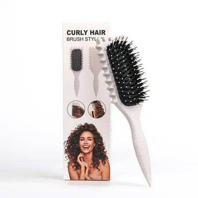 Produktbild von Haarbürsten-Set, Lockenbürste Wildschweinborsten, Curl Stylingbürste zum Formen und Definieren von Locken, Entwirrbürste für Frauen