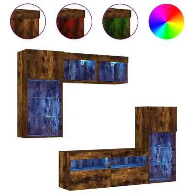 Produktbild von vidaXL 5-tlg. Wohnwand mit LED-Beleuchtung Räuchereiche Holzwerkstoff