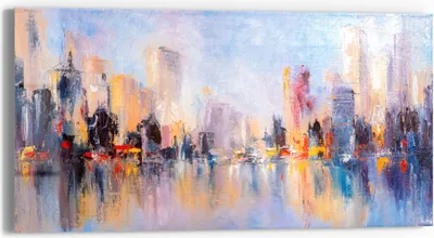 Produktbild von DEQORI Glasbild Echtglas 60x30 cm 'Wolkenkratzer am Wasser' Wandbild Bild modern Deko