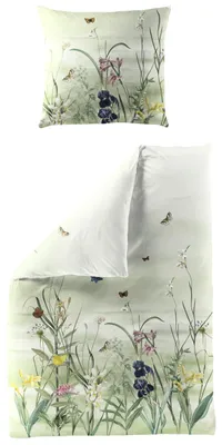 Produktbild von Bierbaum Mako-Satin Bettwäsche 135x200 Schmetterlinge Blumenwiese grün 5326-30