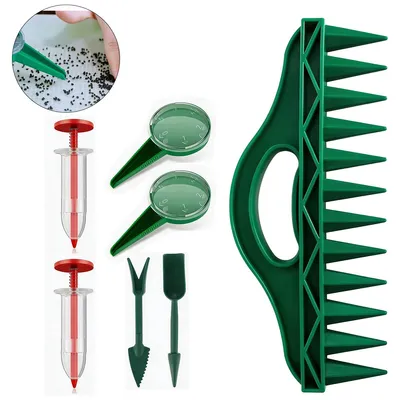 Produktbild von Sämaschine Set – Pflanzhilfe mit 12 Löchern – Garten Handpflanzer Säwerkzeug, Samen-Spender mit verstellbarem Hand-Setzgerät für die Aussaat im Garten