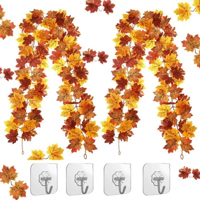 Image de Guirlande d'automne avec feuilles d'érable, lot de 2, longueur 175 cm, avec crochets pour intérieur et extérieur