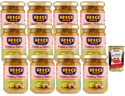 Produktbild von Rio Mare Pesto al Tonno Pistazie & Zitrone 12x130g cremiges italienisches Thunfisch-Pesto für Pasta & Antipasti Vorratspack + Italian Gourmet polpa