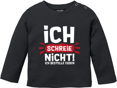 Produktbild von Baby Langarm-Shirt mit Spruch Ich schreie nicht ich bestelle Essen lustige Spüche Babyshirt Jungen Mädchen Moonworks® schwarz 92/98 (16-24-Monate)