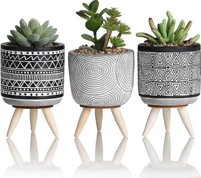 Image de Fausses plantes géométriques modernes en céramique, lot de 3, H 16,5 cm