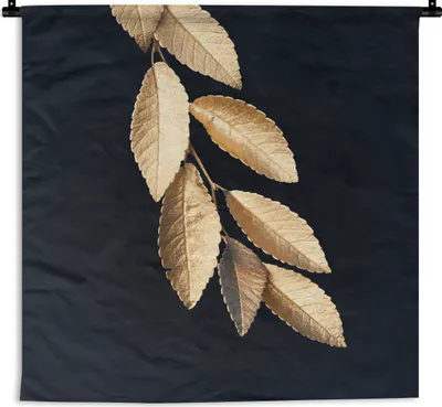 Produktbild von MuchoWow® Wandteppich Wandbehang Blätter - Schwarz - Gold - Luxus - Pflanzen 150x150 cm Tapisserie Dekoration Wandtuch - Wohnaccessoires - Modernes