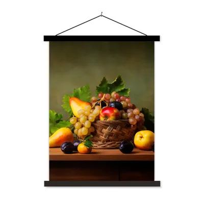 Produktbild von MuchoWow® Textilposter Rustikal - Korb - Obst - Stilleben 60x80 cm mit schwarzem Rahmen - Plakathalter