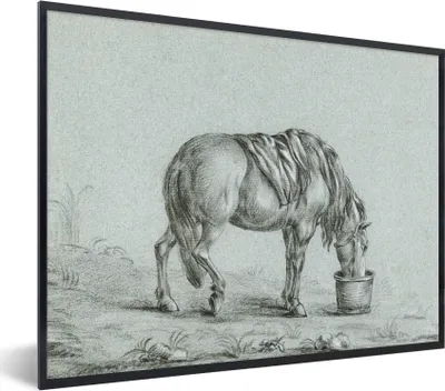 Produktbild von MuchoWow® MuchoWow® Gerahmtes Poster Pferd frisst aus einem Trog - Gemälde von Jean Bernard 40x30 cm - Poster mit zchwarzem Bilderrahmen - Kunstposter - Wanddekorationen