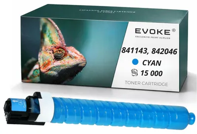 Obrázok produktu pre Kompatibilná tonerkartuša Evoke pre tlačiarne Ricoh MPC-2800, 3300C, s kódmi 841143, 842046, farba: azúrová, výtlačnosť: 15 000 strán, kompatibilná s modelmi Aficio MP C2800, C3300, C3001, C3501