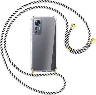 Produktbild von Handykette Backcover-Schutzhülle mit Band (Metall goldfarben) für Xiaomi 12 - schwarz/weiß gestreift