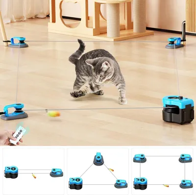 Produktbild von Interaktives Katzenspielzeug Jagdspiel Katzenangel - 3 Geschwindigkeitsstufen - Fernbedienung - Bissfest - Für Wohnungskatzen