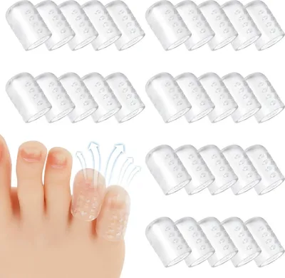 Produktbild von 30 Stück Silikonzehenprotektoren, atmungsaktive Zehenschutzkappen für Männer und Frauen, klare weiche kleine Zehenabdeckungen, anti-Reibung, Zehenschalen für Hühneraugen, Blasen und Schmerzlinderung