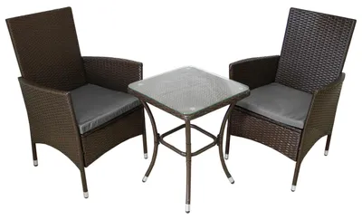 Immagine prodotto di Set da giardino, set da bistrot, salottino in rattan, set da pranzo da giardino, sedie e tavolo, marrone, mobili da terrazza, mobili da giardino