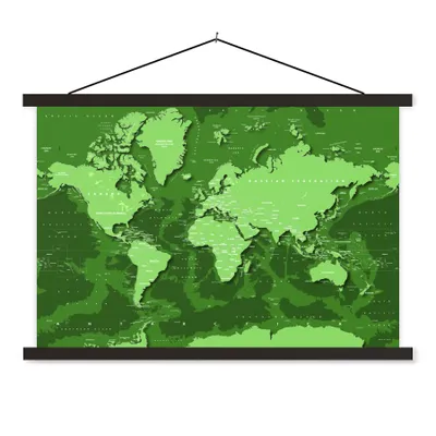 Produktbild von MuchoWow® Textilposter Weltkarte - Stabil - Grün 90x60 cm mit schwarzem Rahmen - Aufhängungssatz