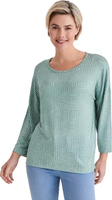 Produktbild von Stooker Women CARLY Damen T-Shirt 3/4-Arm Loose Fit 44/46 green mosaic aop
