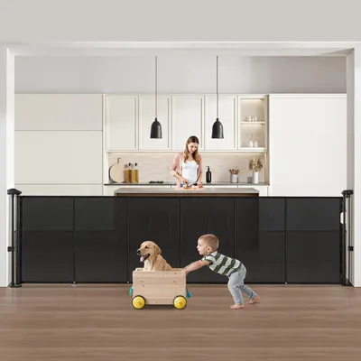 Produktbild von VEVOR einziehbares Babygitter (87 cm hoch ausziehbar bis 280 cm breit) ausziehbares Gitter für Kinder Haustiere, Netzmaterial, Treppenschutzgitter für Innentreppen Türen Flure Spielzimmer, Schwarz
