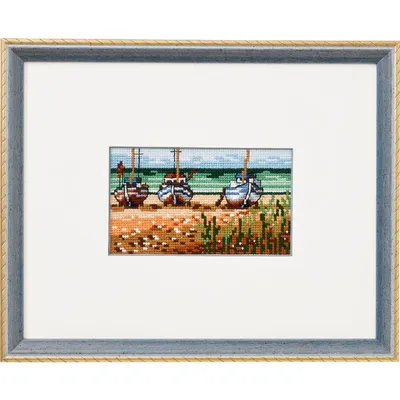 Image de Permin Kit de broderie au point de croix "Bateaux/Plage", 23x18cm, 92-8420