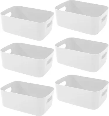 Zdjęcie produktu dla Zestaw 6 pojemników z tworzywa sztucznego z uchwytami – wymiary: 20,5 x 14 x 7 cm, wielofunkcyjne, idealne do domu i biura