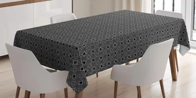 Zdjęcie produktu dla ABAKUHAUS Czarno-szary obrus, styl antyczny, kalejdoskopowy układ abstrakcyjnych motywów kwiatowych, 140 x 170 cm, czarno-szary