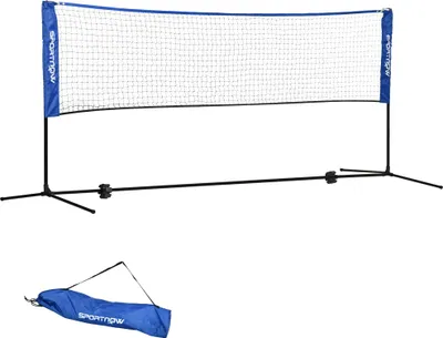 Produktbild von Sada badmintonové sítě SPORTNOW skládací tenisová síť, 103/120/155H cm výškově nastavitelná vnitřní venkovní badmintonová síť, volejbalová síť s přepravní taškou kovový polyester modrá