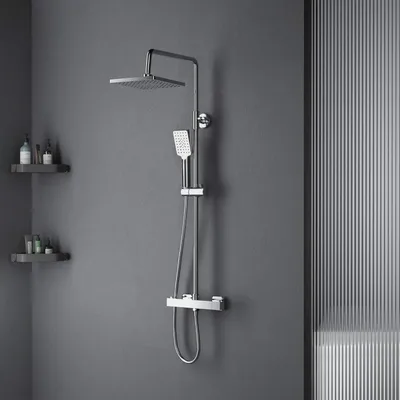Produktbild von Duscharmatur Komplettset,Regendusche mit Thermostat,Duschsystem mit Thermostat,Regendusche Höhenverstellbar 80-115cm,Duschsysteme mit Kopfbrause 8 Inch und Handbrause für Badzimmer