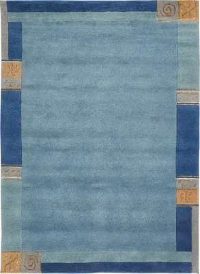 Moderner Wollteppich im Urbana-Stil mit geometrischer Bordüre in blau
