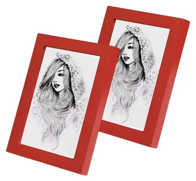 Fotorahmen 5x3,5 Zoll Rot, 2er-Set, rustikales Holz, Tisch & Wand