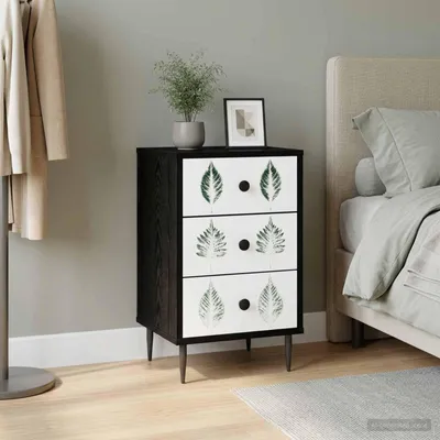 Image de vidaXL Table de chevet HANAU, noire, imitation chêne, 36 x 33 x 61 cm
