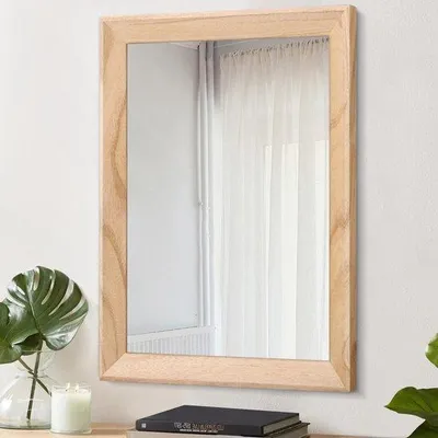 Produktbild von Rustikale Wandspiegel aus Holz 50 x 40 cm - Vintage Deko Rechteckiger Spiegel für Badezimmer und Schlafzimmer