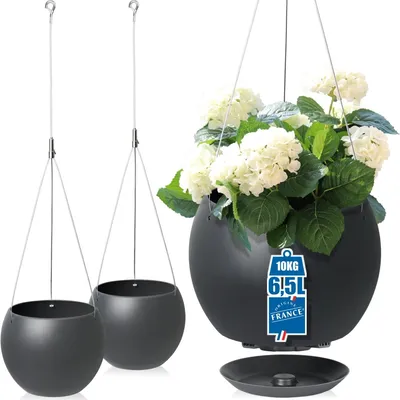 Produktbild von 2er Set Blumentopf Hängend 26cm Blumenampel 6,5L für Innen und Außen Hängetopf mit Ablaufkanälen für Drainage