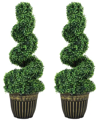 Image de Buxus artificiel - Plante décorative en spirale - Lot de 2 - 90 cm - En polyéthylène (PE) - En pot - Pour l'extérieur