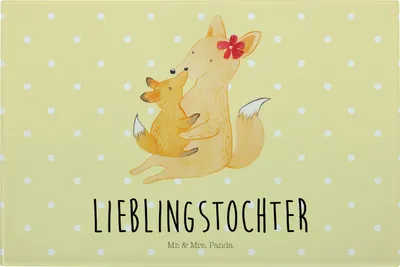 Produktbild von Mr. & Mrs. Panda Schneidebrett Aus Glas Fuchs Mama - Gelb Pastell - Geschenk, Muttertag, schneidbrett, Glasschneidebrett, Küchenbrett, Tochter, Mutter, Schoß
