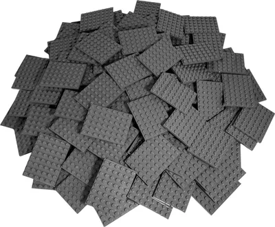 A pile of dark gray LEGO baseplates.