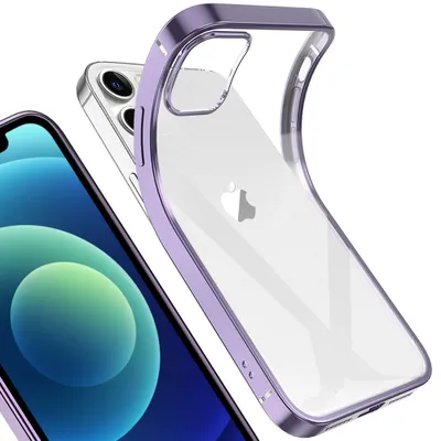 Obrázek produktu pro iPhone 12 Mini Case, Lehký Transparentní Čirý gel TPU Silikonový čtvercový Cover Frame Ochranné pouzdro pro iPhone 12 Mini Fialová