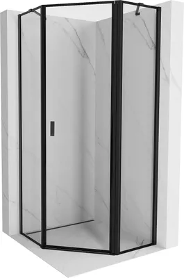 Produktbild von Mexen Mist Fünfeck-Duschkabine rechts öffnend 100 x 100 cm, schwarzer Rahmen, schwarz - 8A8-100-100-70-70-P