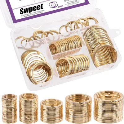 Imagen del producto de Juego de llaveros metálicos, 60 unidades, de diferentes tamaños (20-38 mm), para llaves y proyectos de bricolaje