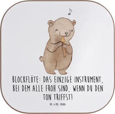 Produktbild von Mr. & Mrs. Panda Untersetzer für Gläser Blockflöte Freude - Weiß - Geschenk, Altblockflöte, Instrument, gläseruntersetzer, Tischuntersetzer, Lernkurve, Glas, Musik