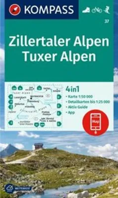 Obrázok produktu pre KOMPASS Turistická mapa 37 Zillertalské Alpy, Tuxské Alpy 1:50 000