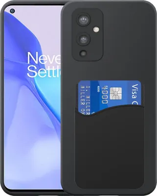 Zdjęcie produktu dla Etui na telefon OnePlus 9 z silikonowym uchwytem na kartę - elastyczne etui na tylną obudowę z silikonu TPU z silikonowym uchwytem na kartę - czarne - Smartphonica