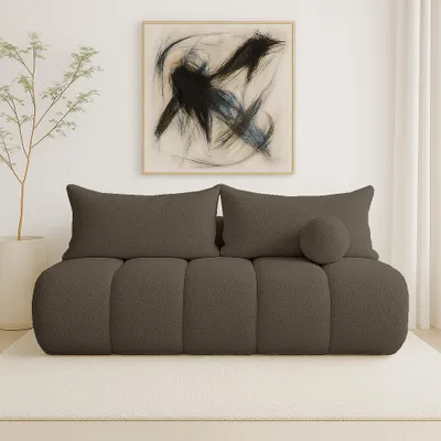Zdjęcie produktu dla BESILIO Mała sofa rozkładana 207 cm Glomi - Sofa z funkcją spania i pojemnikiem na pościel, Tkanina barnakowa boucle - Brązowy & Anthology 7