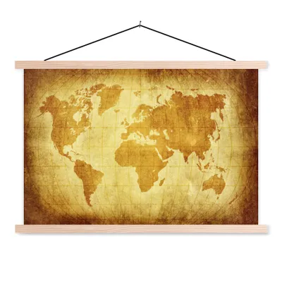 Obrázek produktu pro MuchoWow® Textilní plakát - Mapa světa - Papyrus - Hnědá - Děti - Chlapci - Dívky - 90x60cm - S hnědými lamelami