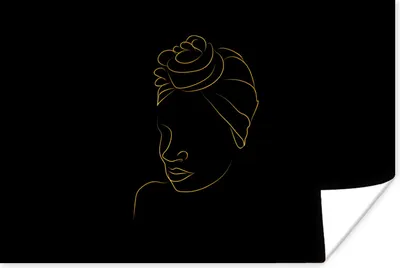 Produktbild von MuchoWow® Poster Frau - Kopftuch - Gold - Schwarz 120x80 cm - Bilder