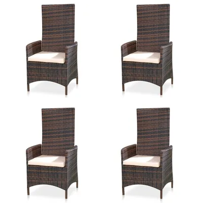 Image de Mucola Chaise de Jardin Set de 4 Fauteuils de Jardin Réglables Fauteuil Relax MarronPolyrattan Meubles de Jardin Balcon Fauteuil Relax Fonction Allongée