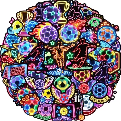 Imagen del producto de Calcomanías de fútbol, 56 unidades, set de calcomanías de fútbol con diseño neón, ideales como recompensa y premio para niños, para usar en el aula, calcomanías de vinilo impermeables para botellas de agua