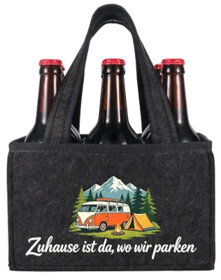 Produktbild von Flaschenträger aus Filz - Mit Tragegriff - Für Camping und Wohnmobil - Grau